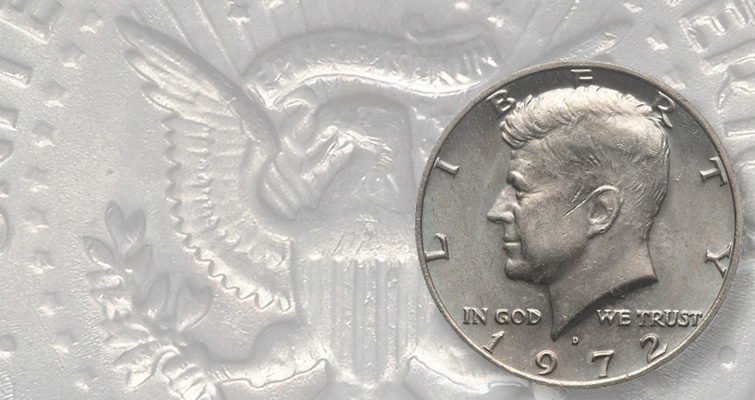 The obverse side of the the1972 Half Dollar