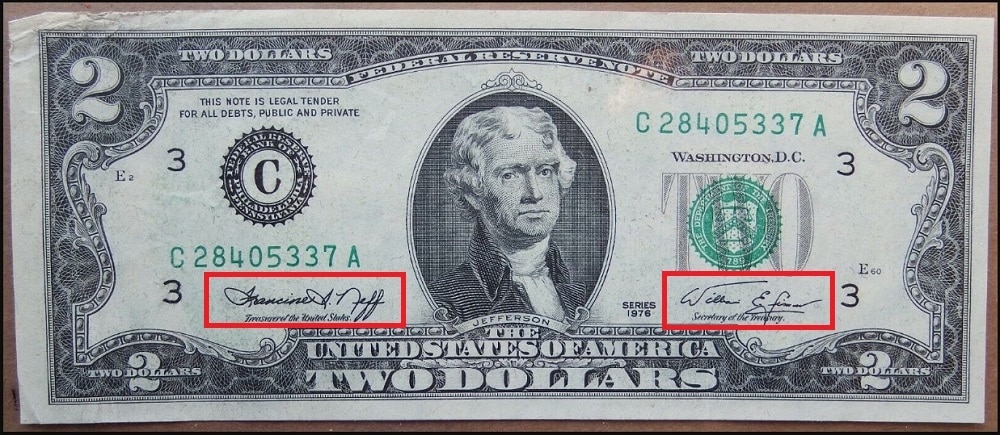 1976 2 Dollar Bill Value by Signature Combination