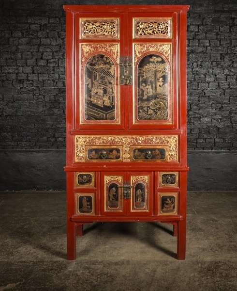 Chinese Antique Red Lacquered Armoire