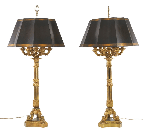 Pair of French Gilt Bronze Hurricane Lamps