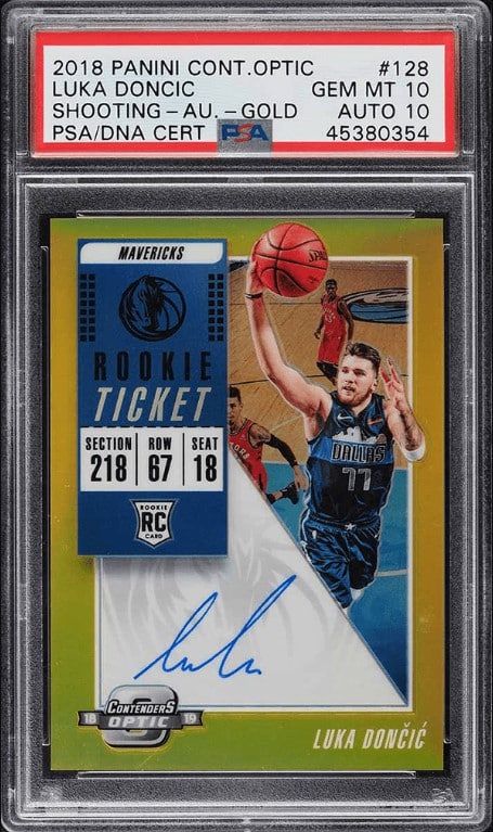 The 2018 Panini Contenders Optic Gold Shooting Luka Doncic RC #128