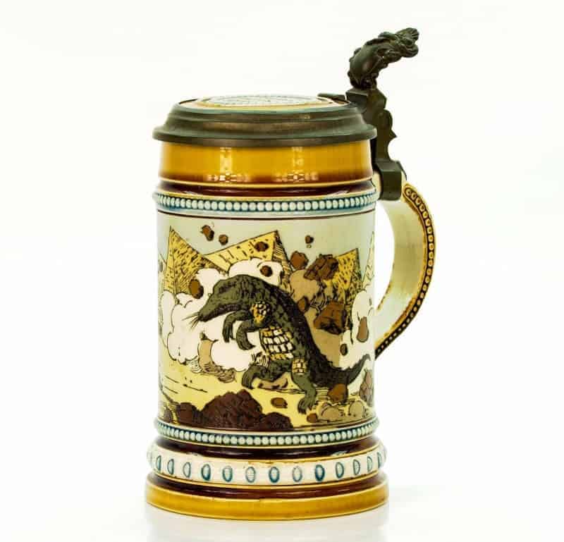 Antique Mettlach Etched German Stein with Inlaid Lid