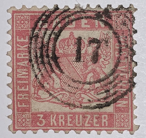 Imperforate Bade 3-Kreuzer Rose Stamp